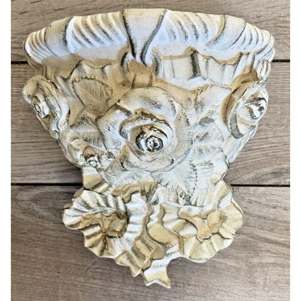 Vintage White Floral Rough Finish Ceramic Wall Display Sconce Shelf~Cottagecore